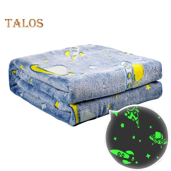 Double Sided Flannel Luminous Blanket Star Moon Dinosaur Graphics Glow-in-the-Dark Blanket Thermal Blanket for Kids Bed Stroller Car or Couch