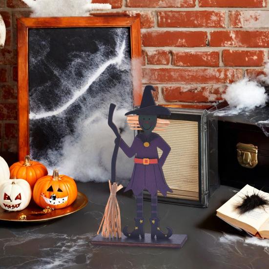 Хэллоуин Деревянная табличка Привидение Милое привидение Ведьма Тыква Многоярусное украшение для подноса для дома Полка Каминная полка Столешница Декор подоконника