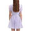 Solid Color V-Neck Puff Sleeve Lace French Beach Vacation Slim Korean Style Sweet A-Line Short Sleeve Dress Women dresses Purple SWF341Y03200