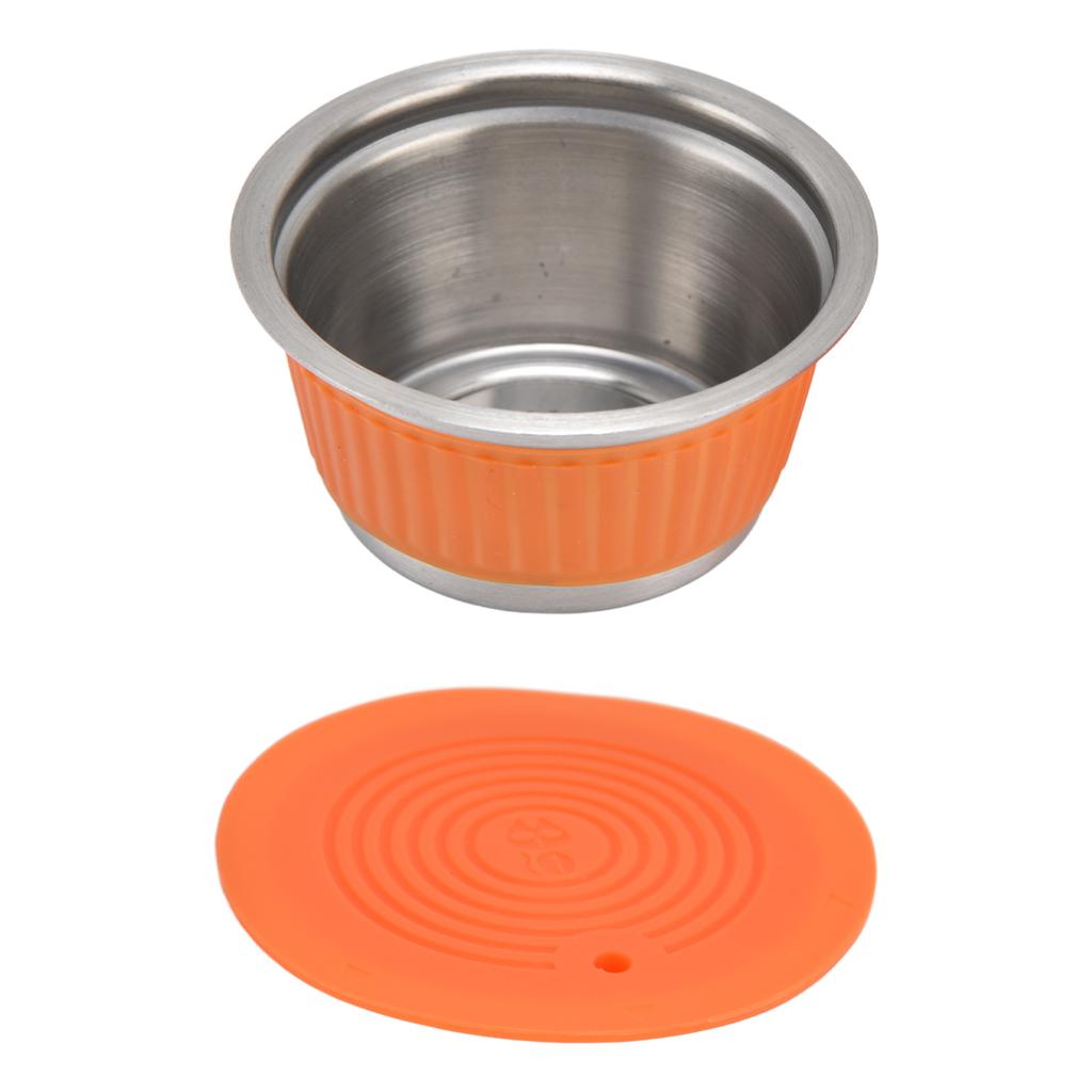 Stainless Steel Reusable Refillable Coffee Capsule Filter Cup with Tamper for Dolce GustoOrange