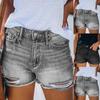 Женские повседневные джинсовые шорты со средней талией, эластичные джинсовые шорты с карманами и рваной бахромой