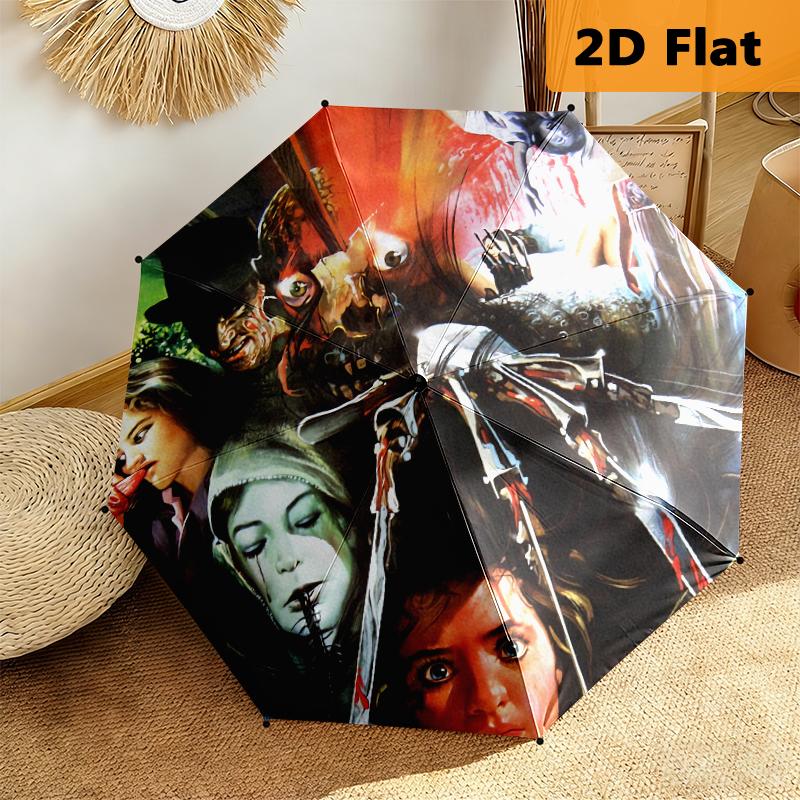 1pc horror movies Foldable Umbrella with Durable Iron Frame, 8-Rib Structure - Perfect for All Seasons Home and Travel Use, Multi-Functional Design