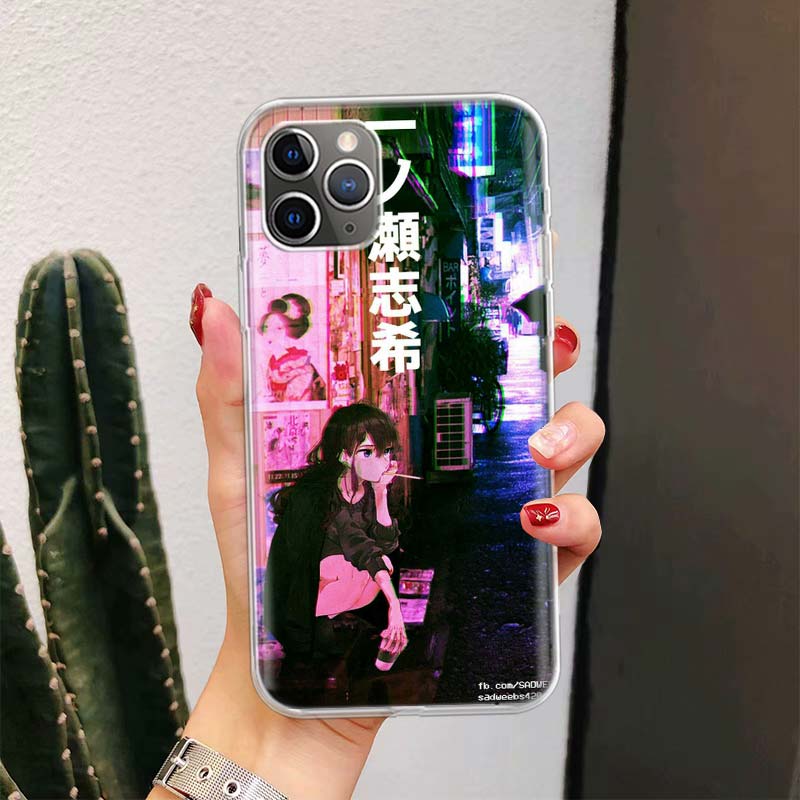Anime Vaporwave Glitch Purple For iPhone 17 Air 16 15 14 Plus 13 Mini 12 11 Pro Max Phone Case 16E 7 Print 8 SE Fundas Cover Sof