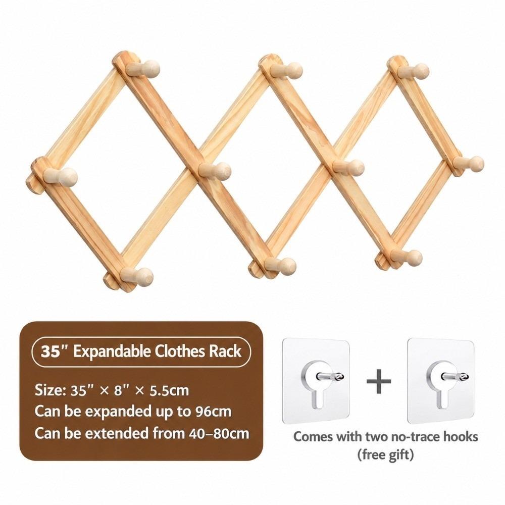 Wood Folding Wall Hanger Adjustable Width Expandable Clothes Hanger Coat Hanging