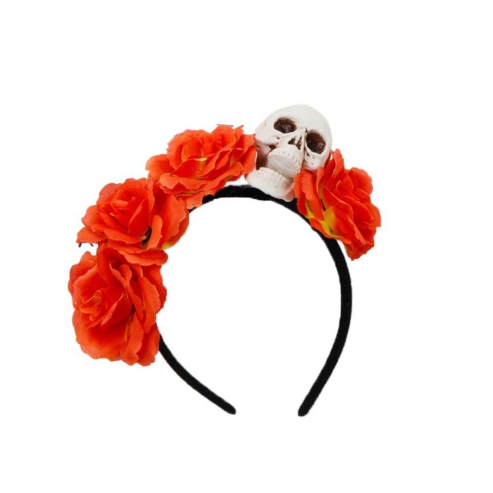 Преувеличенная Повязка на голову с черепом Декор на Хэллоуин Готическая Цветочная Повязка для волос Дом с привидениями