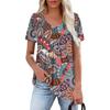 Women's Casual V-Neck Short Sleeve Chest Ruffle Printed Top