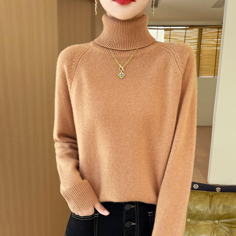 DAFIFY Women's Fashion Casual Fall Winter Solid Color Print Long Sleeve High Neck Sweaters