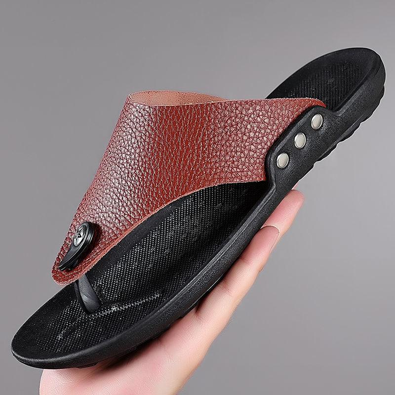 Summer Genuine Leather Slippers Men's Non-slip Flip-flops Fashion Casual Leather Slippers Sandals Men's Shoes