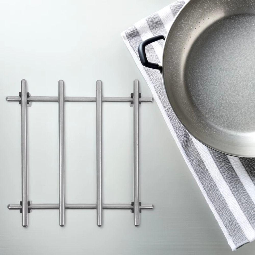 Silver Stainless Steel Trivets Non-Slip Feet Baking Pans Holder Insulation Pads Living Room