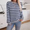 Women's Knitted Sweater Autumn and Winter Round Neck Loose Pullover Striped Color Block Sweater for Women
