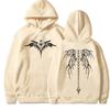 Cool Y2k wing front and back printed hoodie for men and women with long sleeves and plush, fashionable street style hoodie