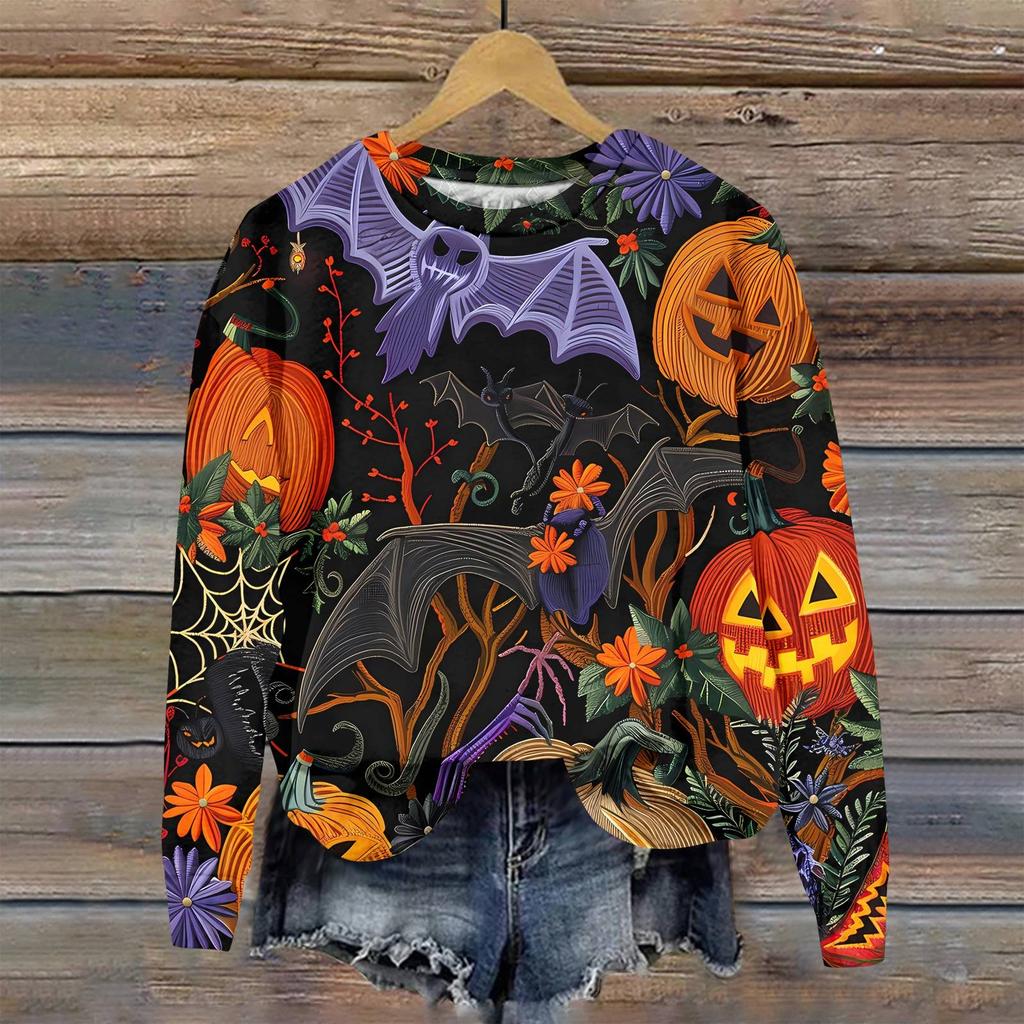 Женская мода повседневная толстовка с капюшоном с длинным рукавом и принтом на Хэллоуин