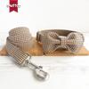 Adjustable Dog Collar With Leash Set Small Dogs Teddy Breed Coffee Plaid Durable Bite-Resistant Butterfly Knot Design