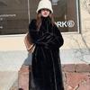 Зимнее Толстое Длинное Пальто Свободного Кроя из Норки со Стойкой Воротником Женская Повседневная Верхняя Одежда