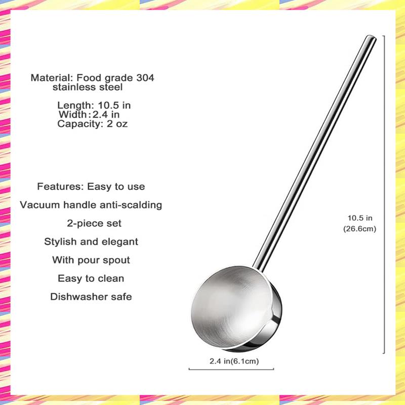 ABJJ Small Soup Ladle Metal Deep Spoon With Pour Spout 2 Oz Long Handle Gravy Ladles Heat-Resistant Stainless Steel 10.5 Inch 14