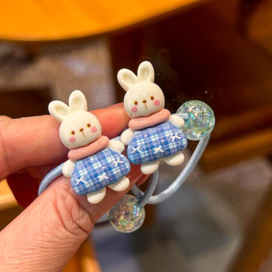2pcs Sweet Cartoon Cute Little Rabbit Hairband, Small Bear Hair String, Hair Protection Elastic Headband, Hair Accessory.