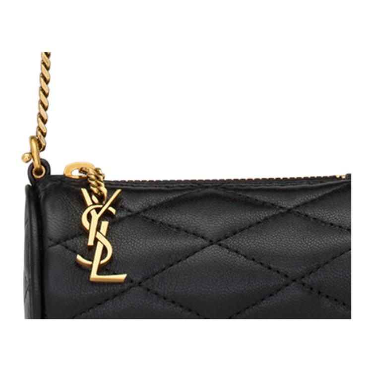 Saint Laurent Ysl Серия Sade Микро Кожа Ягненка Стеганая Сумка-Цилиндр Женская Сумка на Плечо Черный Бронзовый 796296-AAAJU-1000