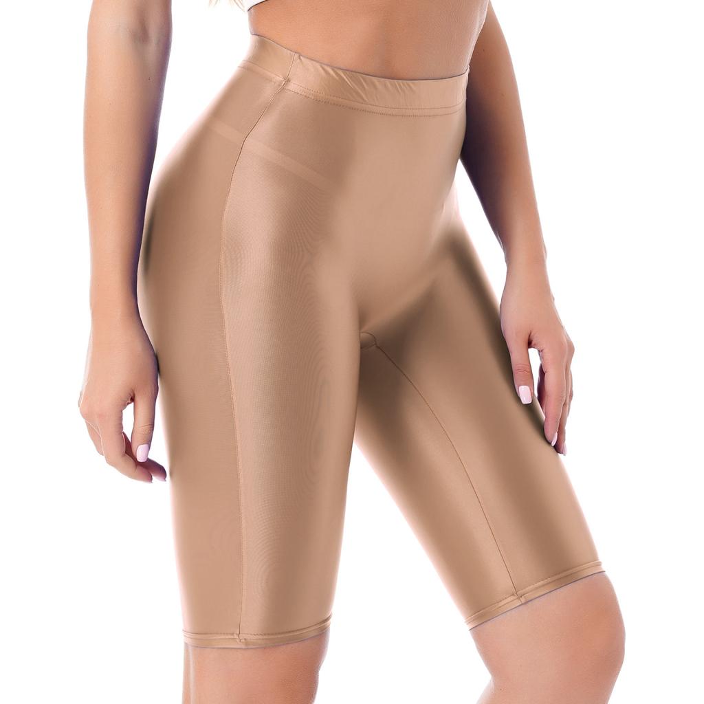 Womens Glossy High Waist Shorts Elastic Waistband Short Leggings Swimwear Workout Sports Bottoms