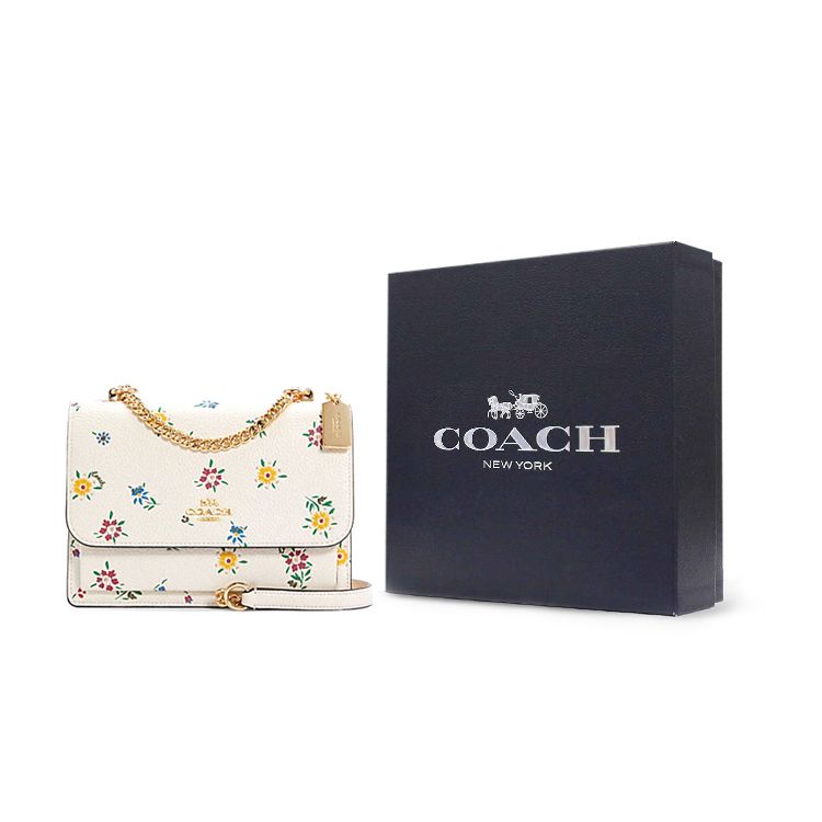 Coach Klare 21 Floral Print Flap Chain Leather Accordion Shoulder Crossbody Bag Small Women bags White C4090-IMCAH