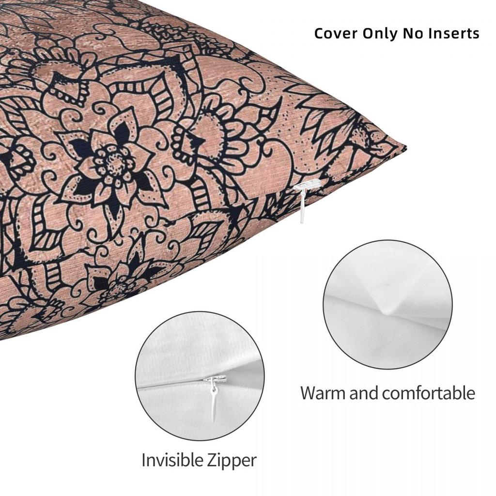 Boho Rose Gold Floral Mandala Square Pillowcase Polyester Linen Velvet Pattern Decorative Pillow Case Sofa Cushion Cover 45X45