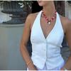 White Halter Vest Bare Backless Lace Up High Waist Short Top Single Breasted Buckle Women's Sleeveless Thin Cardigan Slim Commuting Blazer Vest