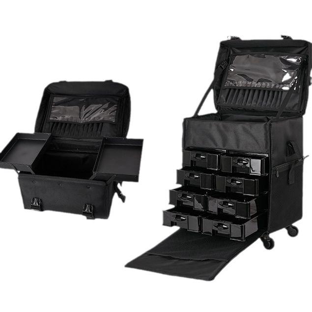 Qihui Large Capacity Double Layer Makeup Travel Case - Mobile Beauty Artist Trolley Box
