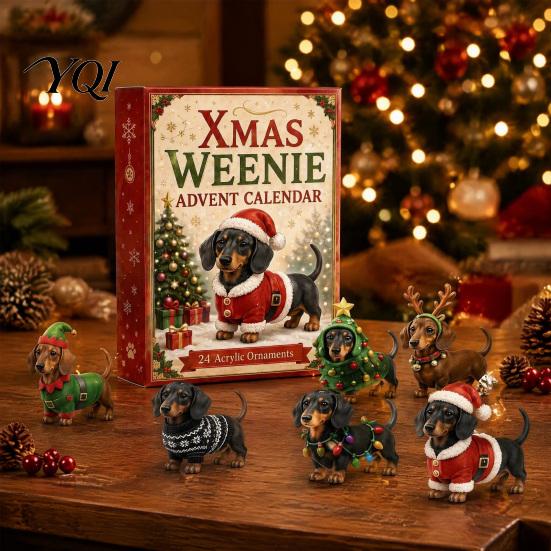 Xmas Gift for Pet Lovers 2026 Dachshund Advent Calendar, 24 Days Dog Collectible Surprises with Festive Surprise Boxes Puppy Acrylic Figures