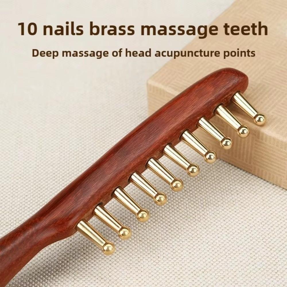 Durable Scalp Relax Tools Head Meridians Massage Comb Wooden Needling Guasha Meridians Comb Copper Long Hair Head Meridian Comb