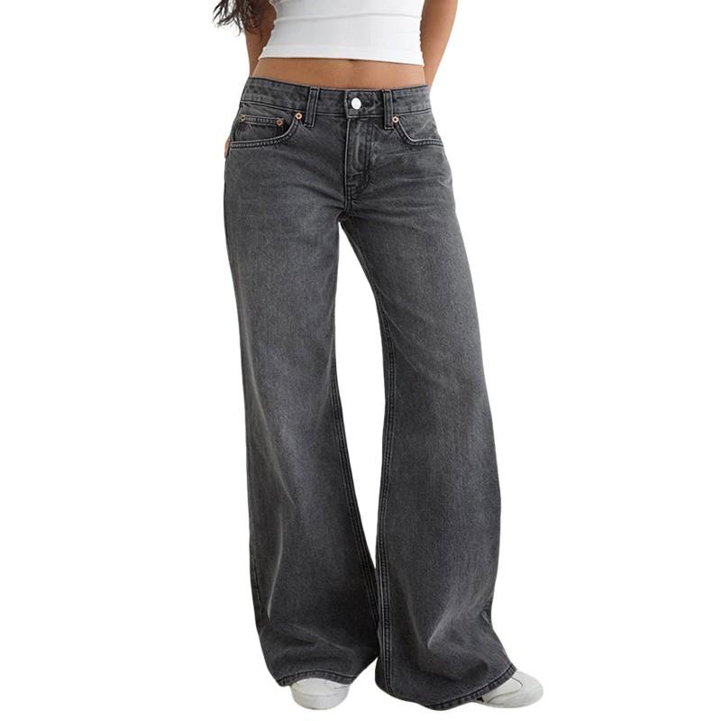 Low-Rise Wide-Leg Straight Cut Womens Denim Jeans Comfortable Casual Style Cotton Blend 2026