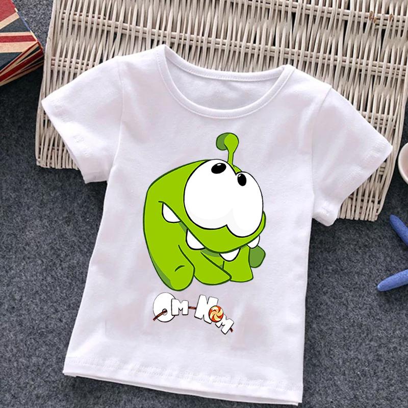 Смешная детская футболка с мультяшным персонажем игры Cut The Rope, для девочек и мальчиков, детская, с лягушкой, с коротким рукавом, топы, футболки для детей