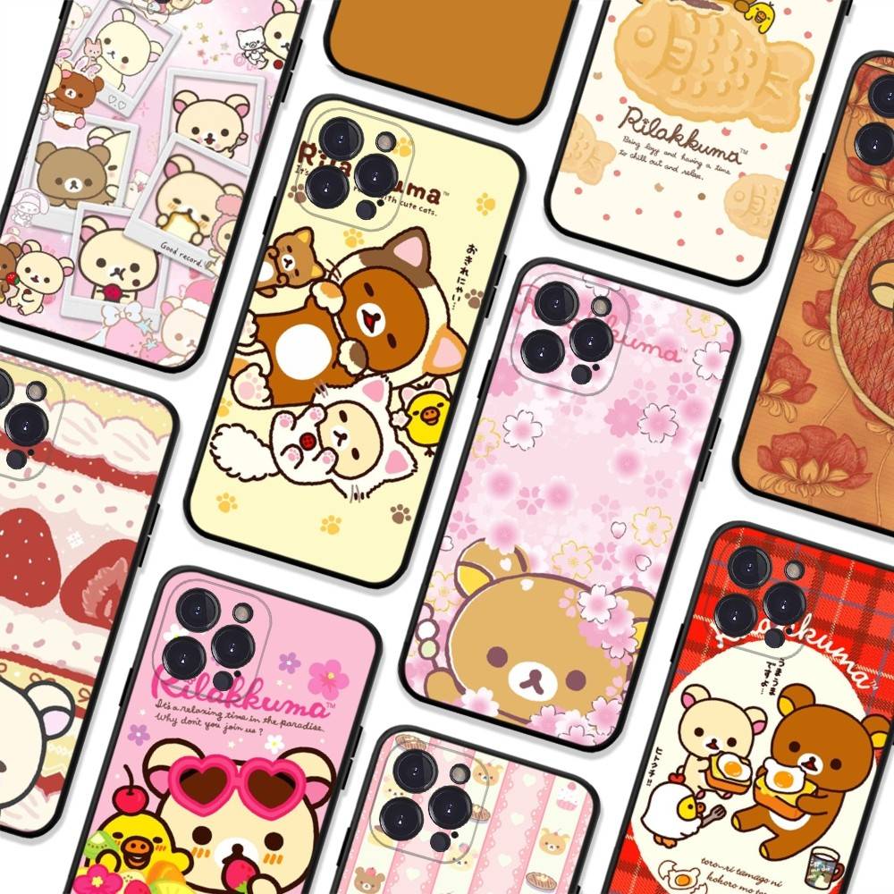 Популярный Милый Медведь R-rilakkuma Чехол для Телефона Для IPhone 16 Pro Max 15 17 Plus 14 13 12 Mini 11 Черный Чехол