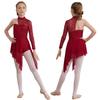 Girls Lyrical Dance Dress Half Floral Lace Bodice Asymmetrical Hem Boyshorts One Piece Jumpsuit for Dance Performance
