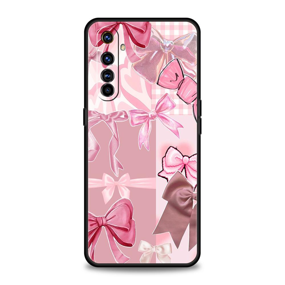 Мягкий ТПУ Чехол для Realme 11 10 9 Pro Plus GT2 GT3 GT5 C21 C25 C35 C53 C55 C67 Pro 5G Ударопрочный Чехол для Телефона Розовый Бант с Узором Банта