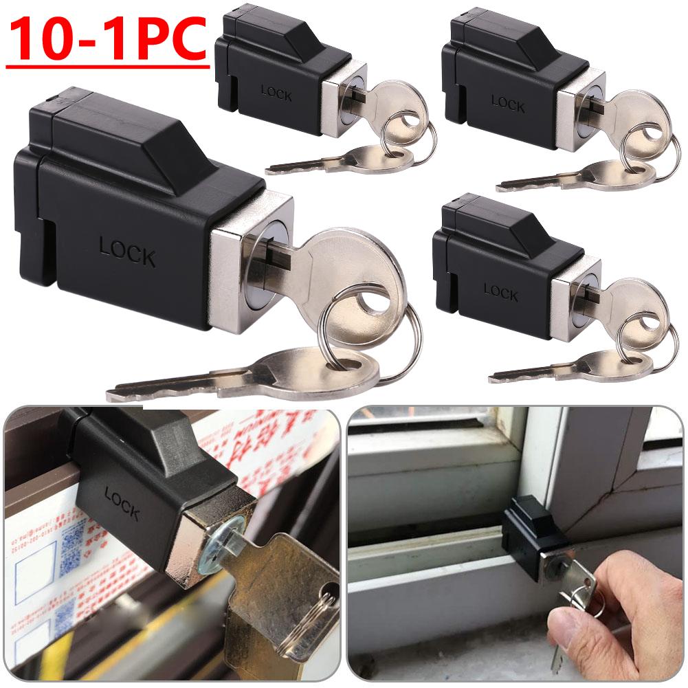 10-1Set Aluminum Alloy Window Locks with 2 Keys Door Window Limit Lock Portable Practical Exquisite Convenient for Family Hotel