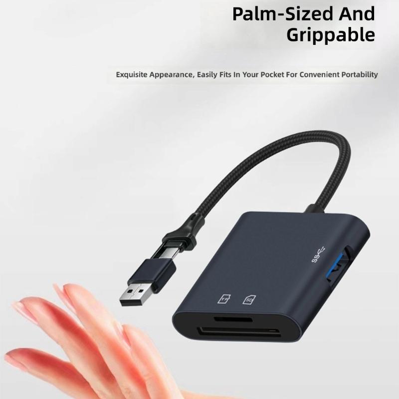 Высокоскоростной USB 3.0 кардридер с двойными разъемами USB A и USB C для карт TF, алюминиевый корпус, драйверы не требуются