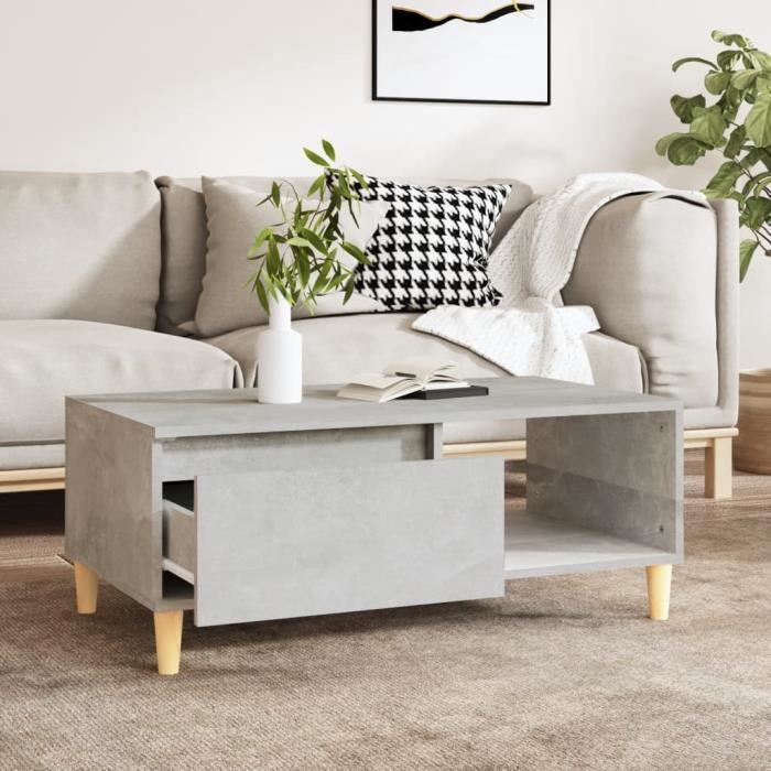 821048 vidaXL Table basse Gris béton 90x50x36,5 cm Bois d'ingénierie