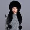 Бомбер Меховая Шапка с Хвостом Зимняя Женская Натуральный Мех Лисы Кролика Теплая Толстая Ромбовидная Модная Стильная Девичья Монгольская Шапка