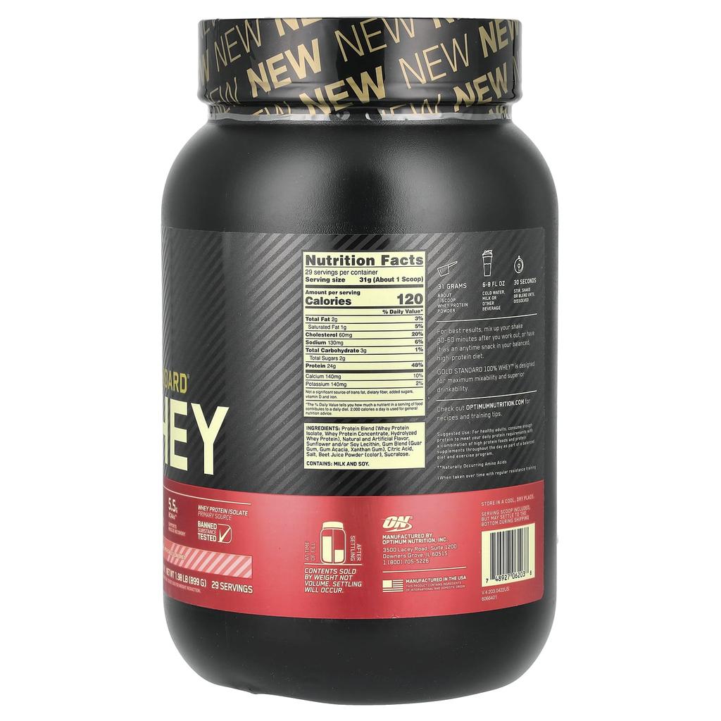 Optimum Nutrition Gold Standard 100% Whey, Клубника со сливками, 1,98 фунта (899 г)