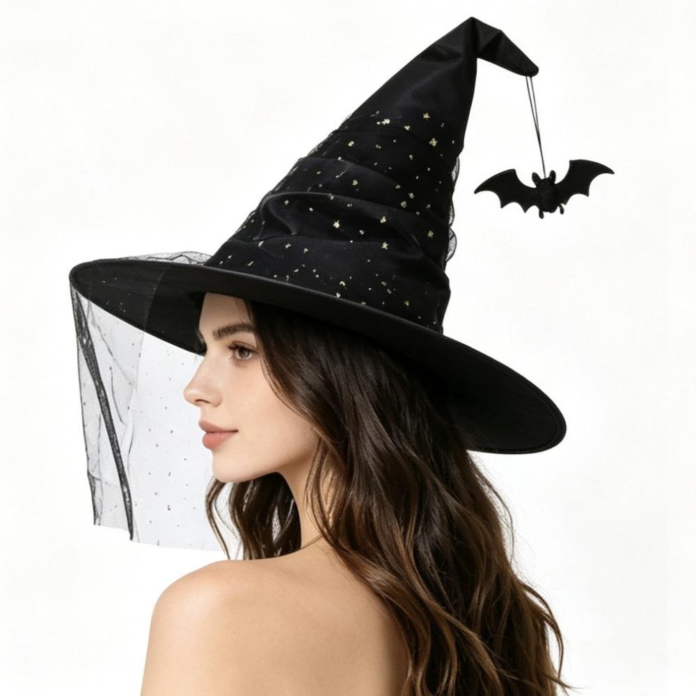 With Veil Halloween Witch Hat Mesh Yarn Cover Masquerade Cap Cosplay Accessories Women's Costume