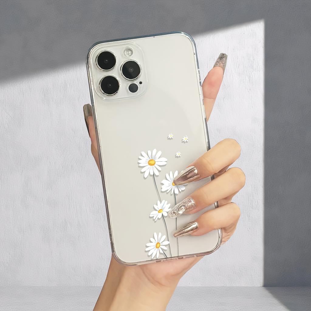 Fresh daisy transparent phone case suitable for iPhone 17 16 15 14 13 12 11 Pro/Max/Plus anti drop and shockproof back cover