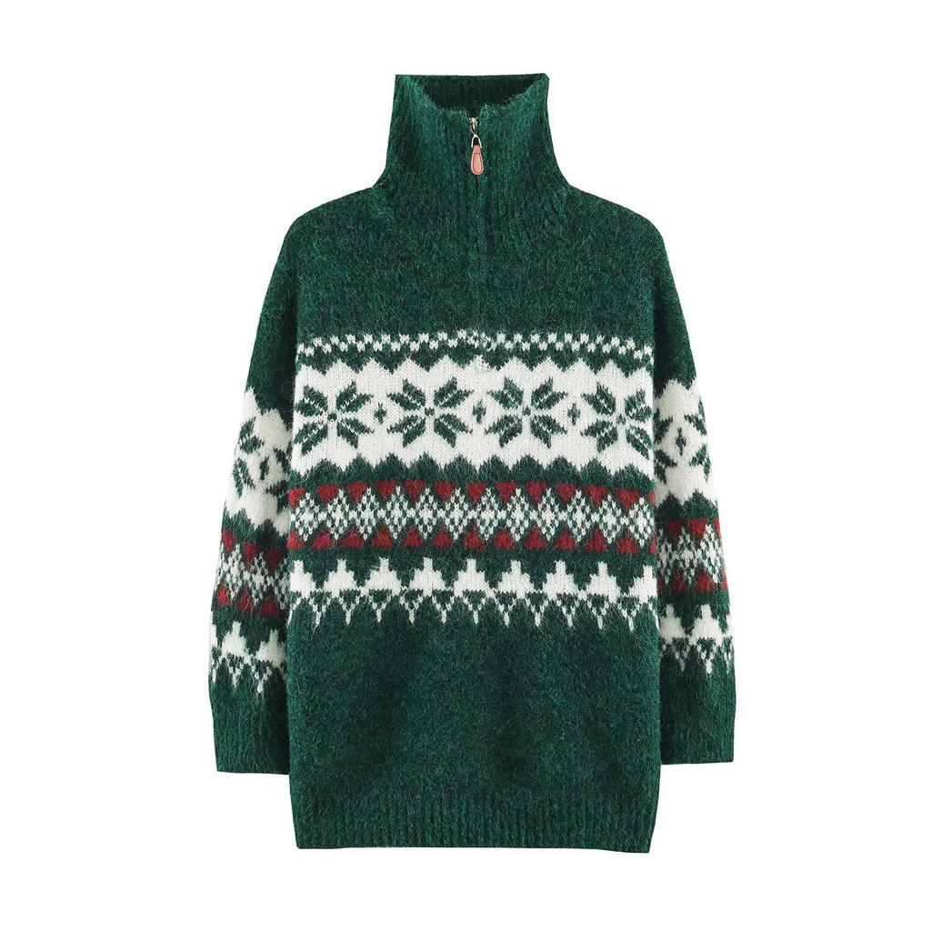 Женский джемпер с высоким воротником и молнией, жаккардовый, в стиле Fair Isle, европейский и американский стиль, 2026
