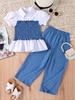 Summer Girls' Smocked Top & Wide-Leg Pants Set - European & American Style