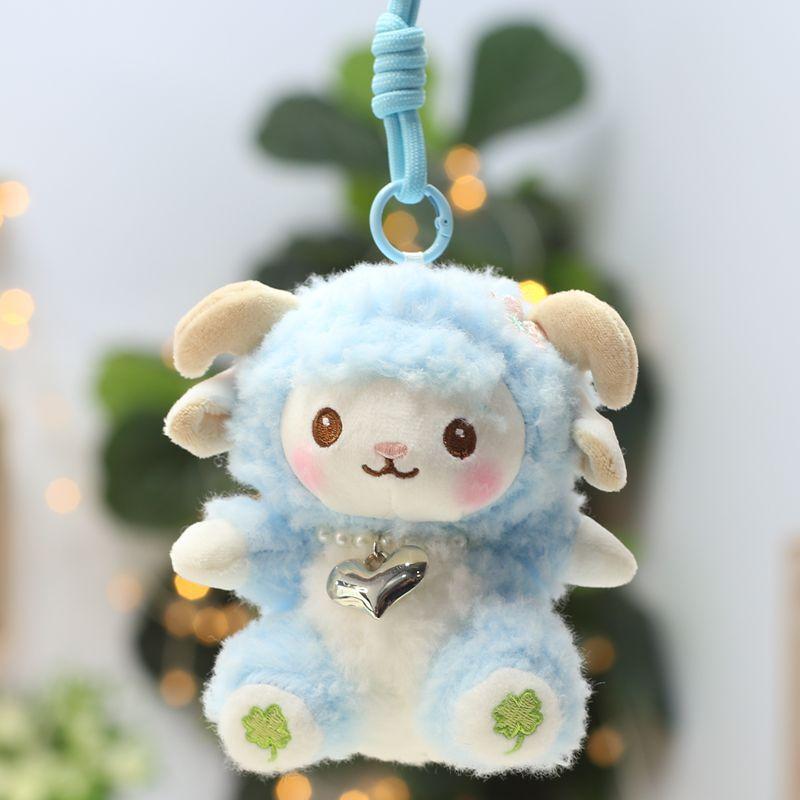 Cute Cartoon Lamb Plush Keychain Soft Fluffy with Necklace Purse Decor Accessory for Girls Birthday Gifts