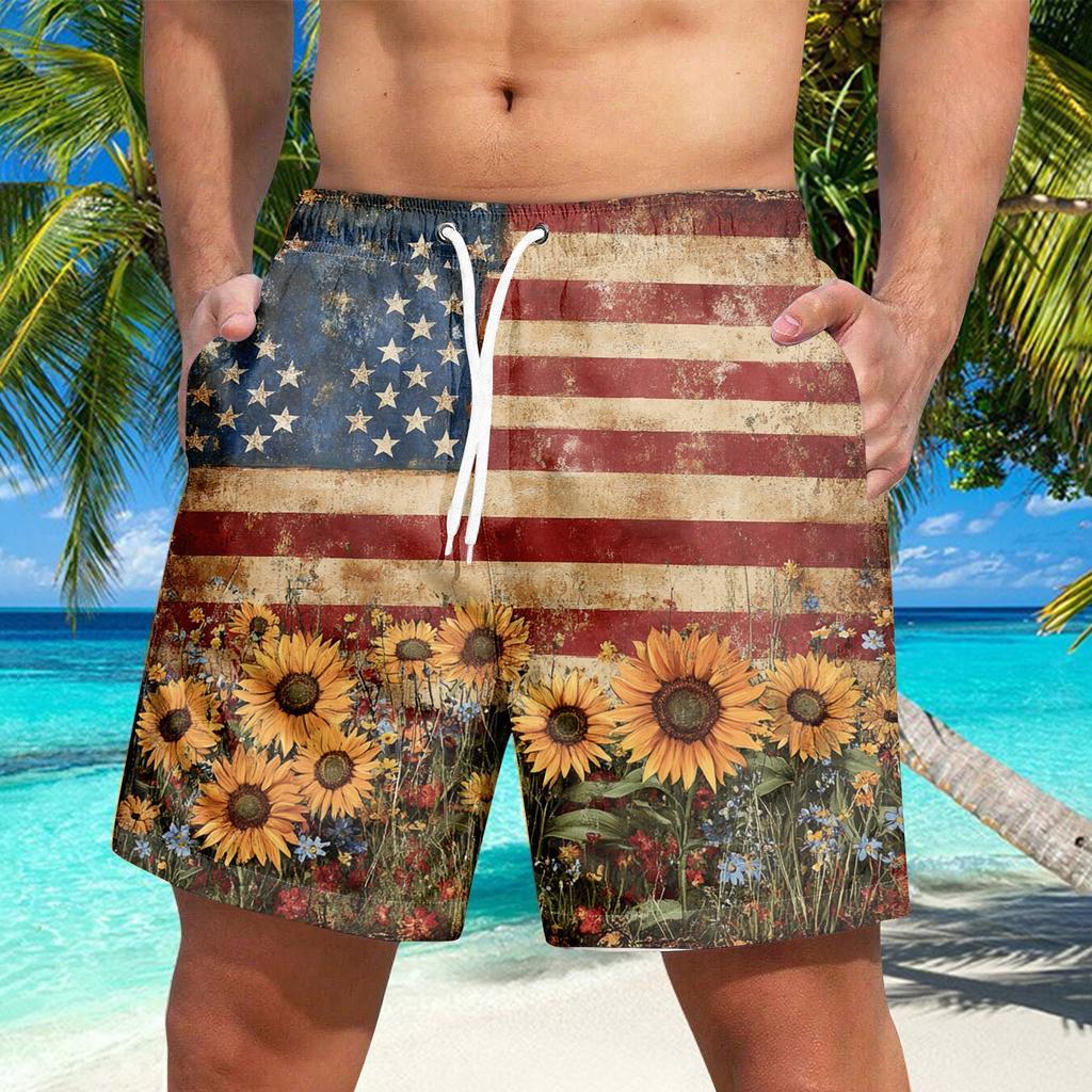 Мужские шорты со шнуровкой и принтом «День независимости» Повседневные брюки