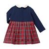 Длинное клетчатое темно-синее платье [Miki House], с рукавами, с воротником, с медведем, с узором, для девочек, для малышей, для детей, детская одежда, 13-1901-571, 100см,