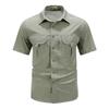 Летняя мужская рубашка с коротким рукавом, мужская дышащая тактическая рабочая рубашка, повседневная, для активного отдыха, быстросохнущая, с несколькими карманами, для кемпинга, карго