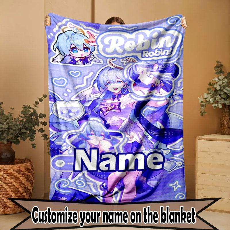 Custom Name Personalized Robin (Honkai Star Rail) Print Blanket, Home Decor, Bedroom, Sofa, Camping, Couch, Gifts for Birthday Christmas