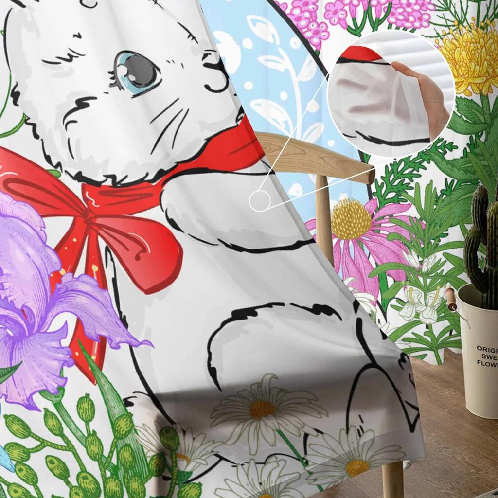 Easter Garden Bunny Eggs Butterfly Tulle Curtains For Living Room Sheer Curtain For Bedroom Kitchen Blinds Voile Curtains