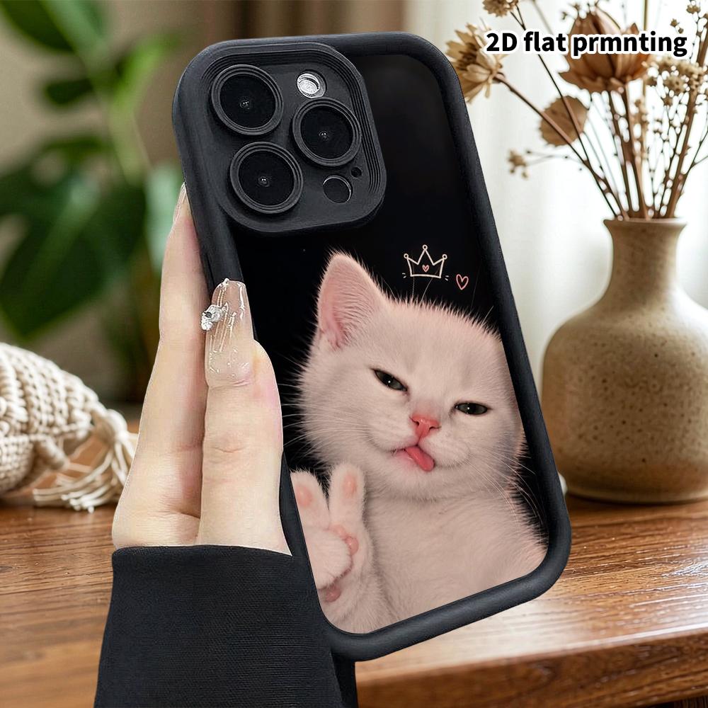 Phone Case: 2D flat design suitable for iPhone 18, 17, 16, 15, 14, 13 Pro stepped protective case, little cat with half-closed eyes, Christmas and Hal