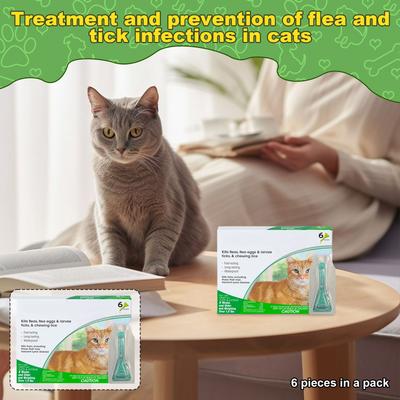 6 упаковок (всего 3,0 мл) Местное противопаразитарное средство для лечения и профилактики заражения блохами и клещами у кошек